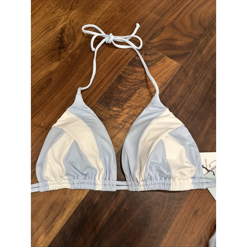 NWT ViX Paula Hermanny Bikini Top Womens D Cup White Baby Blue $92
